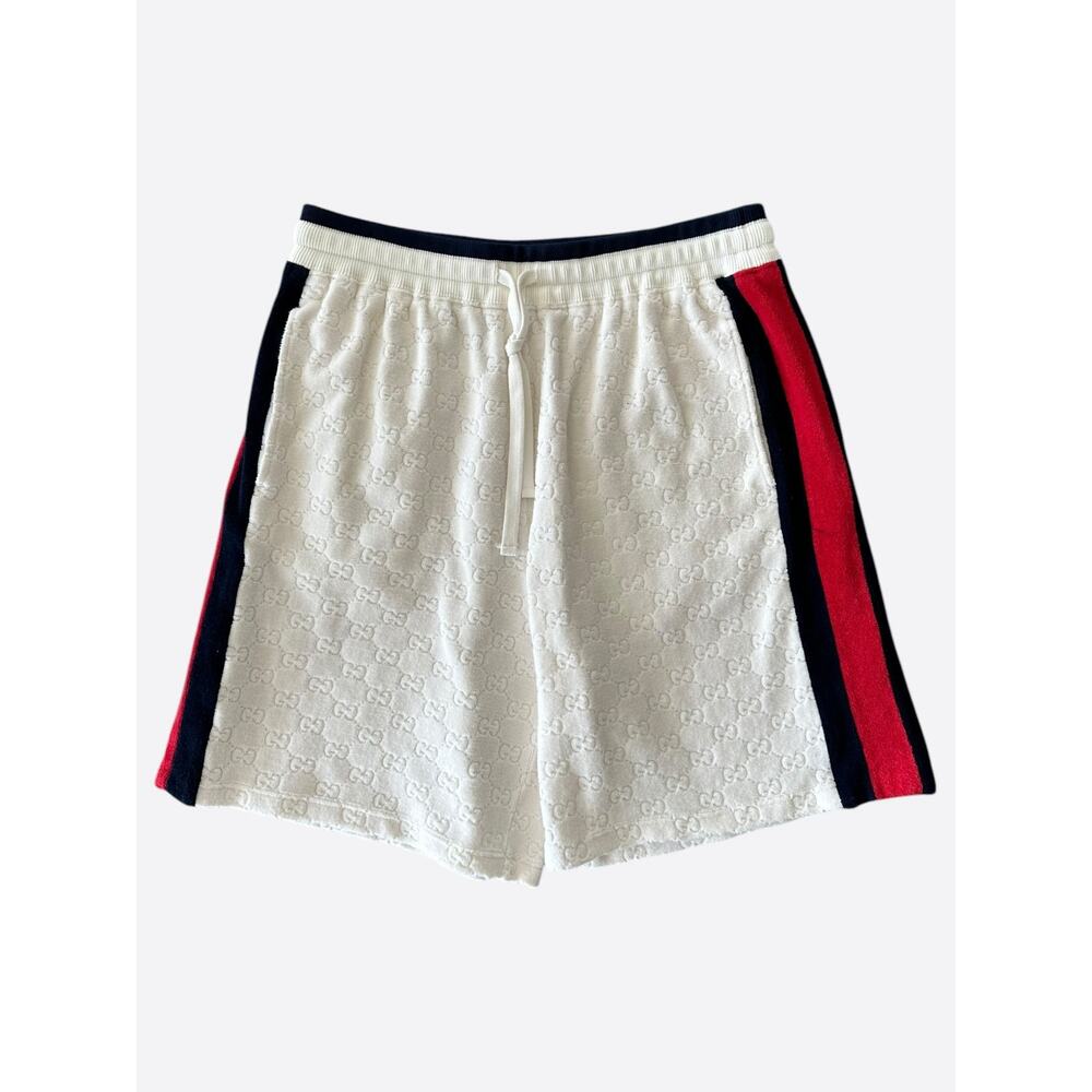 Gucci White GG Monogram Striped Terry Cloth Shorts